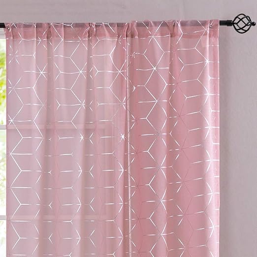 Amazon Com Vangao Foil Print Sheer Curtains Pink Voile 45 Inches