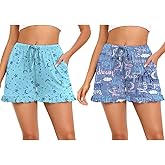 SWOMOG Women's Pajama Shorts Comfy Lounge Bottoms Drawstring Sleep Shorts Casual Pj Boxer with Pockets 1 Pack/2Pack