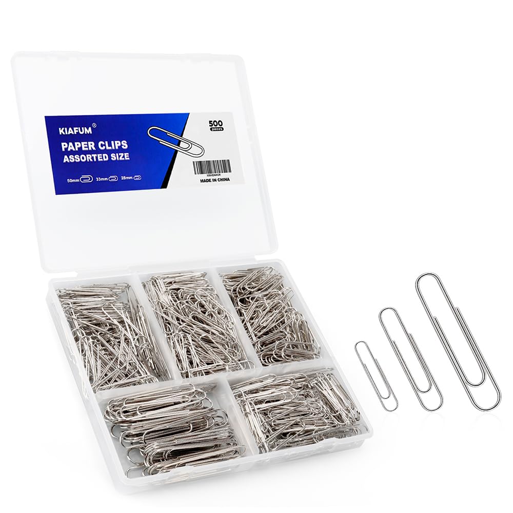 Photo 1 of Paper Clips, 500 Pcs Assorted-Size Paperclips, Premium Silver Paperclip Large Medium and Small, Rustproof Metal Paper Clips for Office, School, Home