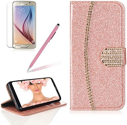 for Samsung Galaxy Note 8 Case,Girlyard Luxury Solid Colour Glitter PU Leather Wallet Diamond Magnetic Buckle with Credit Card Slots and Inner Soft TPU Case for Samsung Galaxy Note 8 -Rose Gold