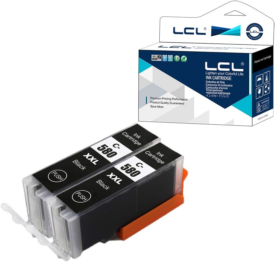 LCL Compatible Ink Cartridge PGI-580 PGI-580XL PGI-580XXL PGI-580PGBK 1970C001 (2PGBK) Replacement for Canon Pixma TR7550 TR8550 TS6150 TS6151 TS6250 TS8150 TS8151 TS8152 TS9150 TS9155 TS9550 TS9551