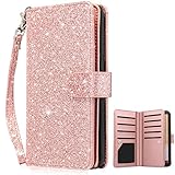 Dailylux Galaxy S8 Case,Galaxy S8 Wallet Case,Premium PU Leather Flip Credit Card Holder Wristlet Shockproof Protective Luxury Bling Flip Case for Samsung Galaxy S8 5.8 inch-Glitter Rose Gold
