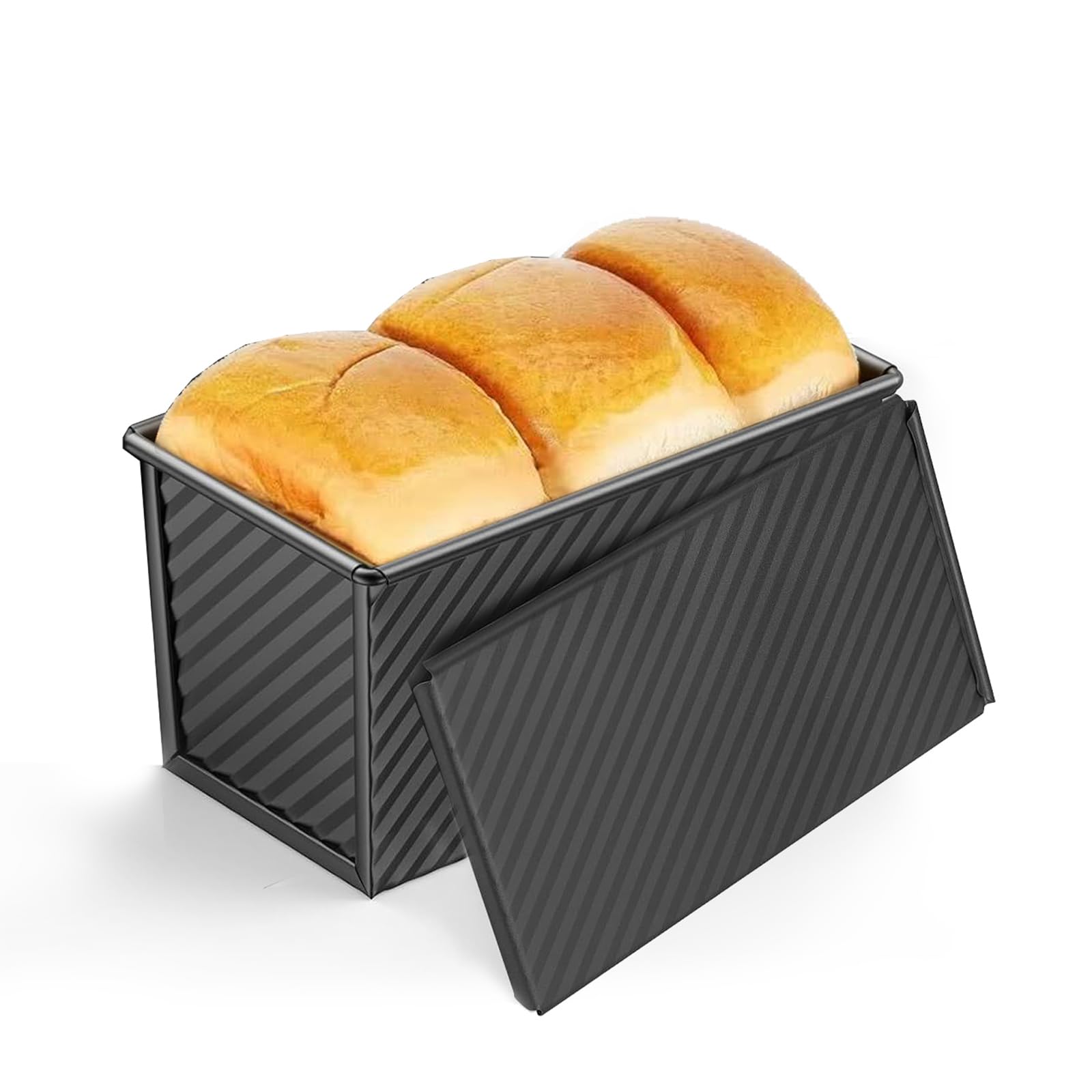 Photo 1 of **MISSING LID** Pullman Loaf Pan with Lid, 9x4 inch (1 lb Dough Capacity), Non-Stick Sandwich Bread Loaf Pan for Homemade Baking Bread,Black-Carbon Steel