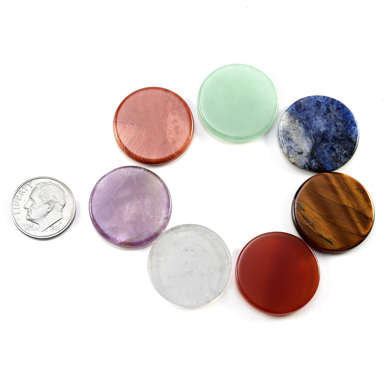 Top Plaza 7 Chakra Tumbled Gemstones Natural Reiki Healing Crystal Balancing Round Palm Worry Stones Kit Set(22.5MM)