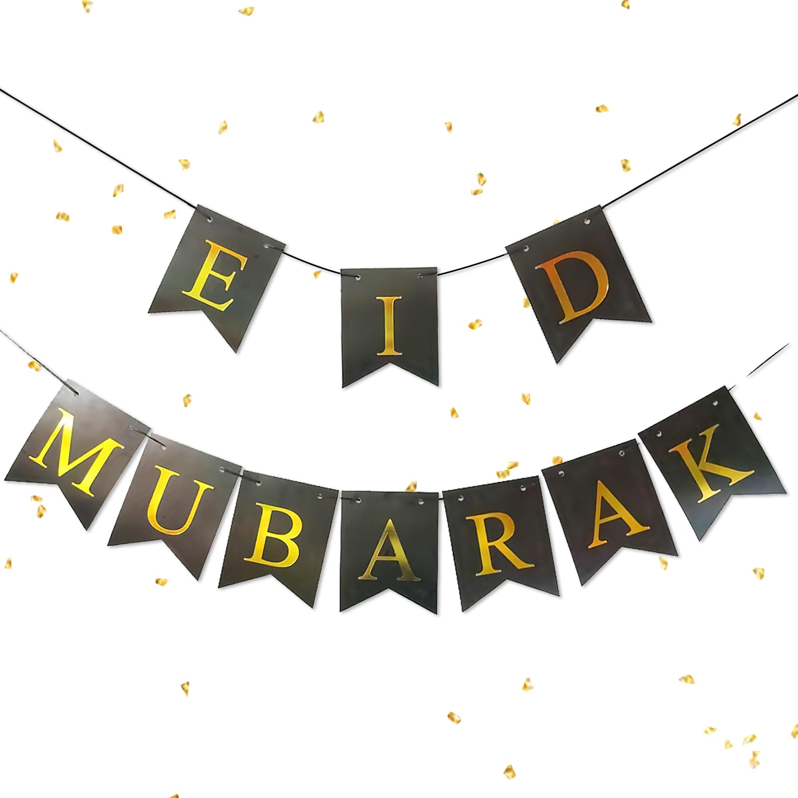 Eid Mubarak Banner, Eid Decorations Home Bunting, Ramadan Banner, Ramadan Decorations, for Muslim Home Door Window Room Ceiling Garden Indoor Outdoor Festival Party Decoration Supplies