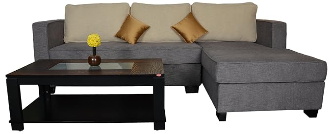 Kurl-on Elegante Lateral + Meridian L-shaped Sectional Sofa (Grey and Cream)