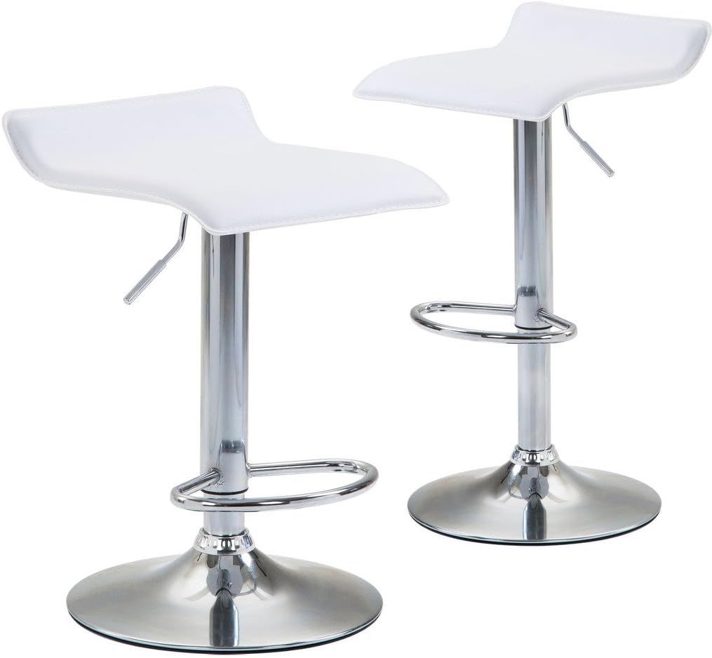 Chiming Backless Adjustable Swivel Bar Stools - Modern Metal Counter Height Chairs for Kitchen Home (Set of 2, White)