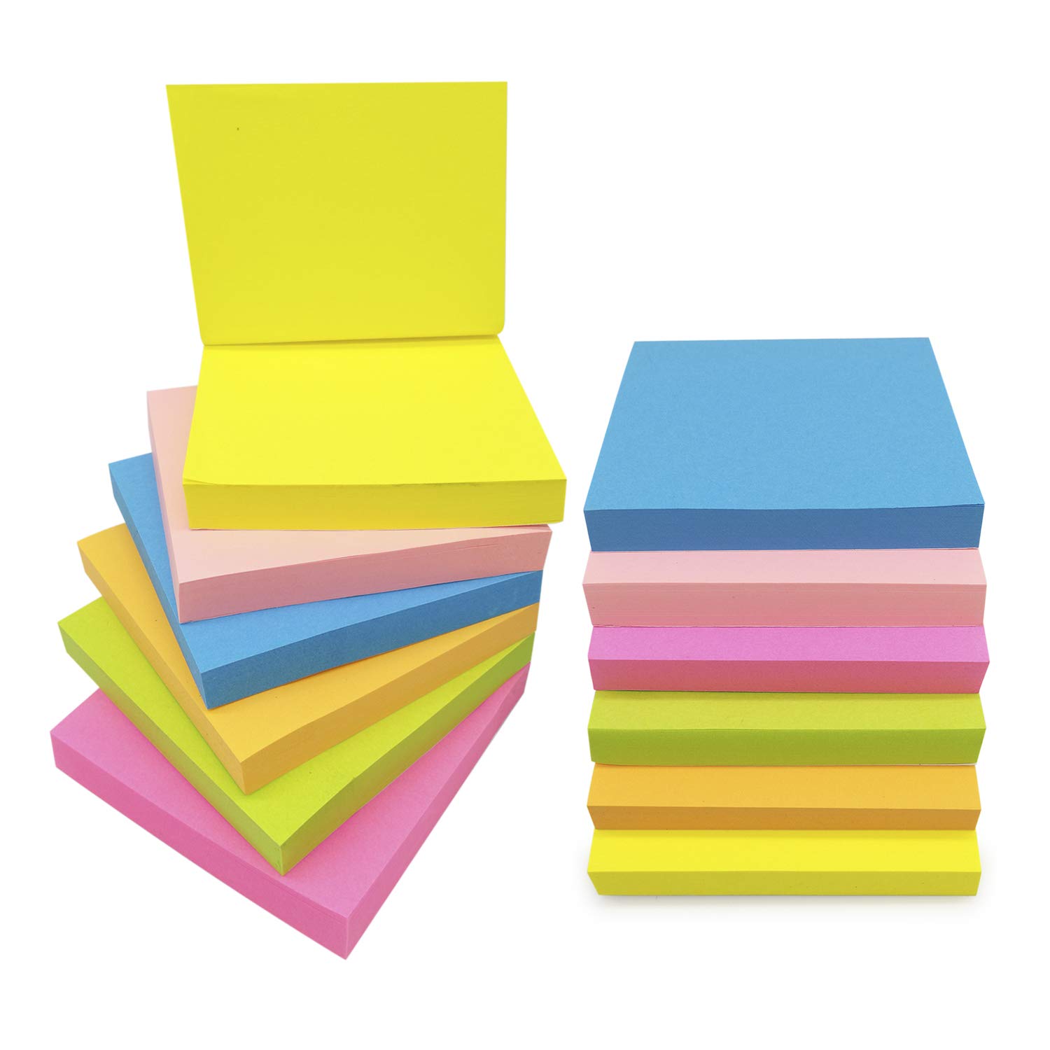 Sticky Notes 3"×3" 6 Bright Color 12 Pads Self-Stick Notes, 100 Sheets/Pad Total 1200 Sheets