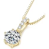 DYUNQ 1-2 CT Moissanite Necklace for Women, Solitaire Lab Imitation Diamond Pendant, 18K White Gold Plated D Color Round Cut 925 Sterling Silver Necklace, GRA Certified, 18+2 inch Box Chain