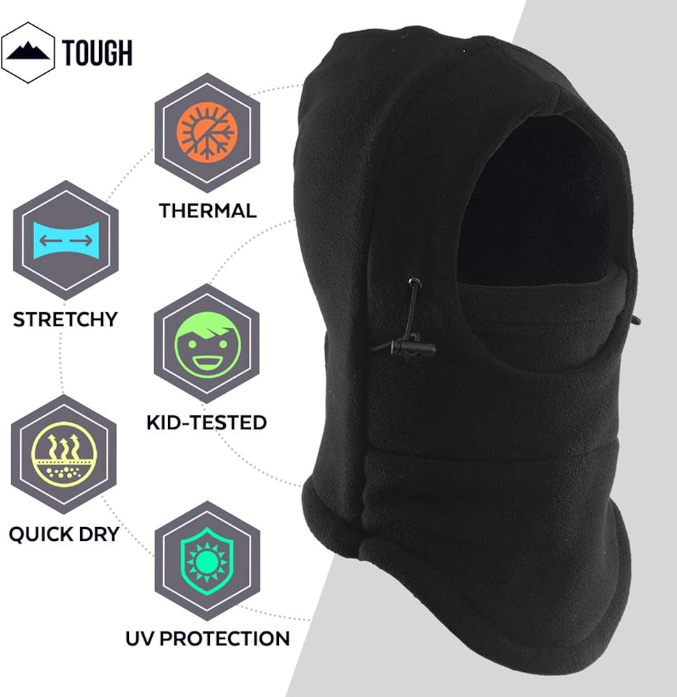 Kids Ski Mask - Winter Face Mask with Hood - Cold Weather Balaclava Snow Mask & Neck Warmer for Boys & Girls - Thick, Windproof Fleece Head Gear to Keep Your Children Warm: Clothing