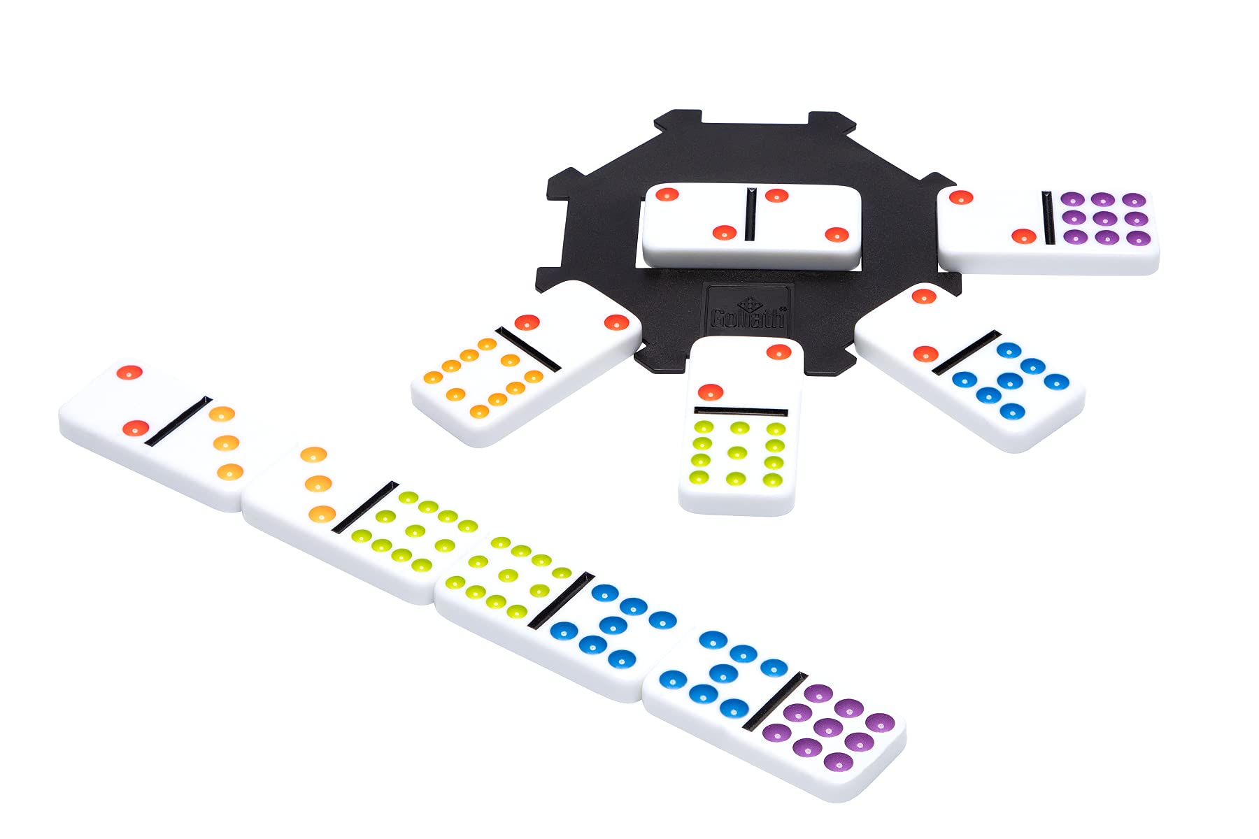 Mexican Train Dominoes - Beautiful Color Dot Double 12 Dominoes Set - Includes Train Markers and Hub by Pressman Multi Color, 5