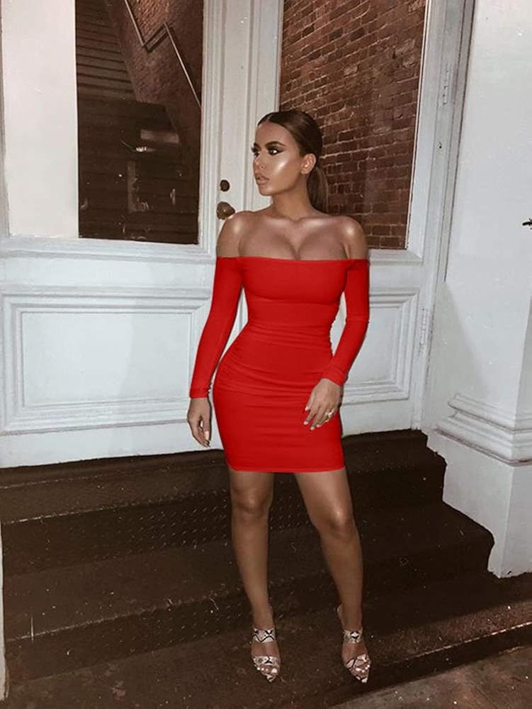 TOB Women's Sexy Off Shoulder Backless Lace Up Club Bodycon Mini Dress: Clothing