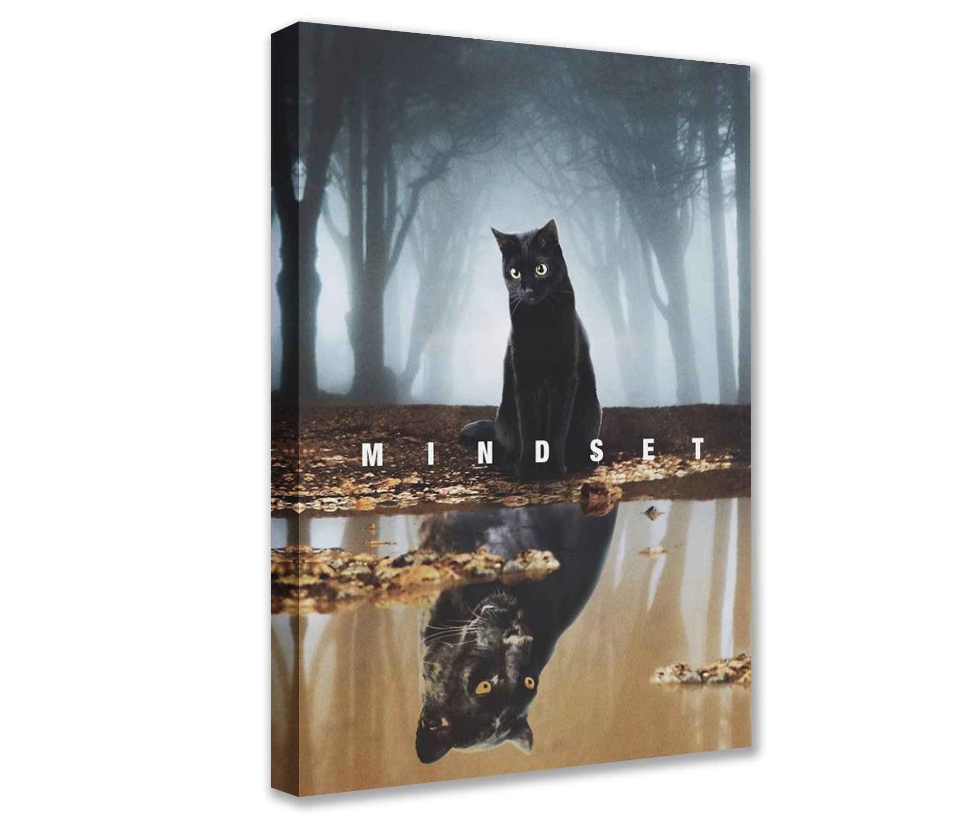 Inspiration Wall Art Picture Creative Small Cat Big Tiger Canvas Painting Mindset is Everything Poster Print Artwork Home Decor for Living Room Bedroom Office Framed Ready to Hang 16''W x 24''H