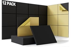 BUBOS 12 pack Acoustic Panels With Self-Adhesive, 16"X 12"X 0.4"Sound Proof Foam Panels, High Density Sound Panels, Soundproof Wall Panels for Home Studio Office-Black