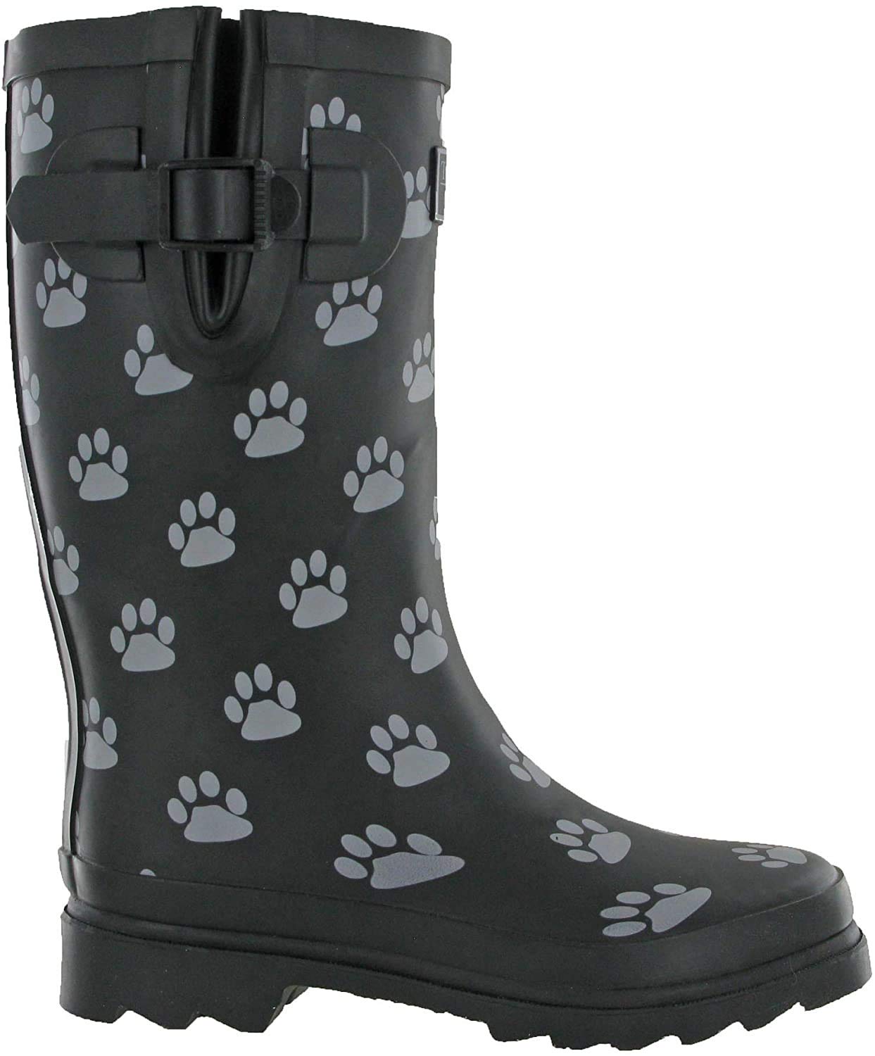 TOSH Wellingtons Dog Paw Black Half & Full Womens Boots (UK 7 / EU 40, Black/Grey)