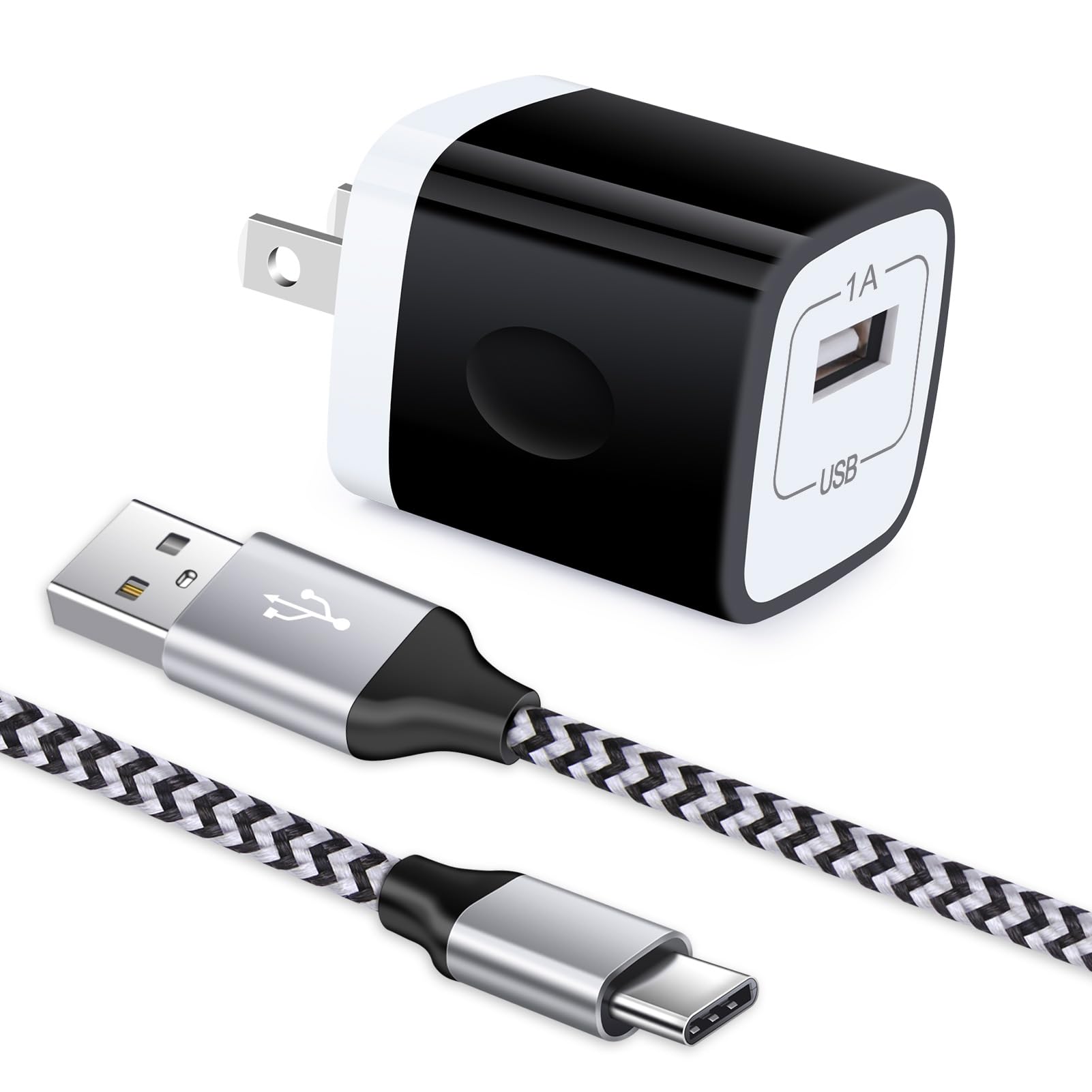 Type C Wall Charger, 5V/1A Charging Block Wall Charger Plug Cube Brick with 6ft USB C Cable Type C Charger Cable Cord for Samsung Galaxy S26 Ultra S25 S24 S23 S22 Ultra 5G, Pixel 10a 10 9a 9 Pro 8a 7a