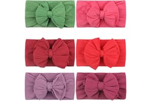 6Pcs Baby Girl Headbands - Soft Nylon Pleated Bow Hair Accessories, Stretchy Elastic Knit Hair Wraps for Newborn Infants Todd