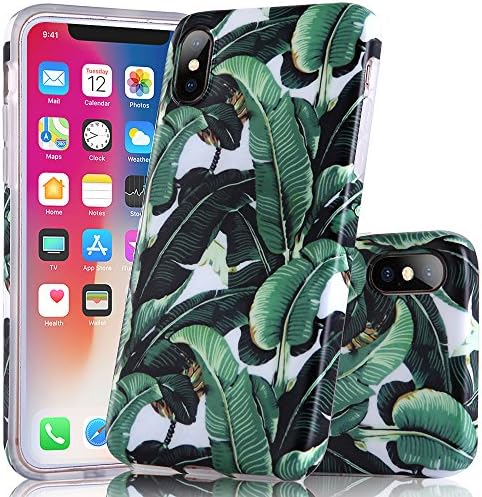 iPhone X Case, Leminimo Tropical Leafy Slim-fit Shockproof Anti-Scratch Anti-Fingerprint TPU Flexible Cover with Excellent Grip For iPhone X - Banana Leaf