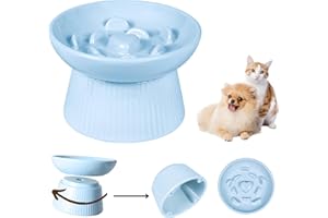 FULLCHARM Unbreakable Raised Slow Feeder Bowl for Cats and Small Dogs, Elevated Cat Bowls, Detachable Slow Feede Bowl, Heavy Weighted, Non-Slip Feeder, Whisker Friendly (Blue, Round - 6.2w'' x 1.5h'' inch)