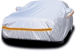 Autsop Car Cover Waterproof All Weather,6 Layers Outdoor Car Covers for Automobiles Full Cover Rain Sun Wind Hail Protection with Zipper Cotton,Universal Fit for Sedan A3(203-212 Inch)