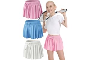 MODERN ASIR 3 Pack Girls Flowy Shorts with Spandex Liner 2-in-1 Youth Butterfly Skirts for Fitness, Running, Sports