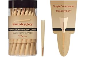 SmokyJoy Cones Rolling Papers Pre Rolled Paper Cones 1 1/4 Size - 50 Pack Preroll Pre Rolls Paper with Filter Tips and Packing Tubes Included