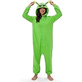 Clarisbelle Women's Halloween Cute Sherpa Sleepwear Fleece Cozy Warm Plush Winter Flannel Onesies Costumes Alien M