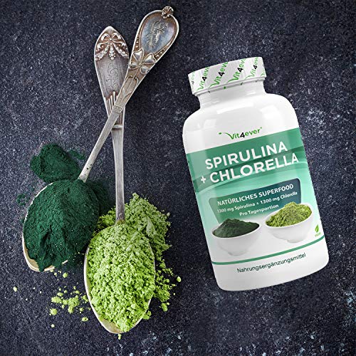 Vit4ever® Spirulina Chlorella Algen Kapseln 240 Stück mit jeweils 650