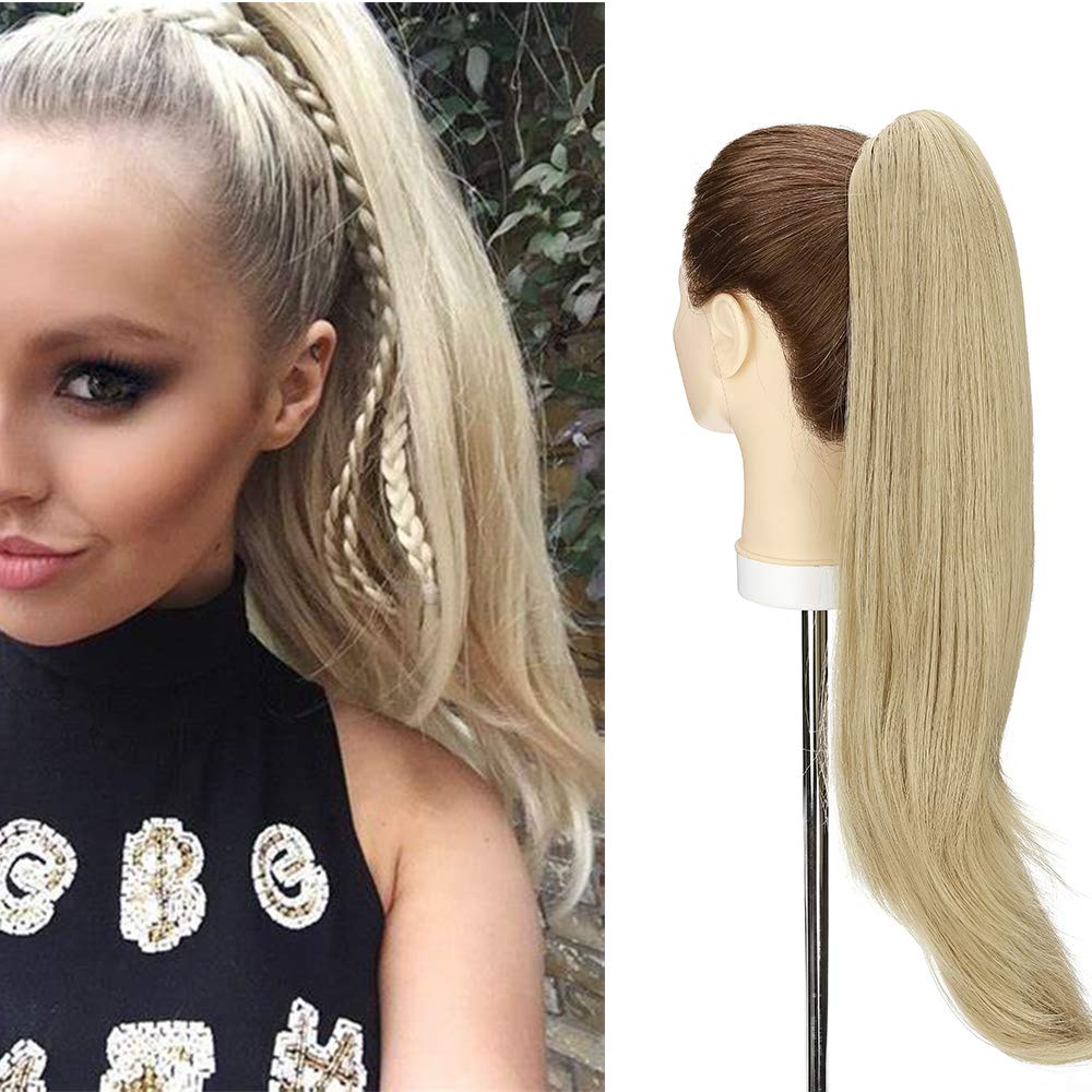 22inch Long Curly Ponytail Extension Jaw Claw on Pony Tail Clip In Hair Extensions Wavy Hairpiece #Ash Blond