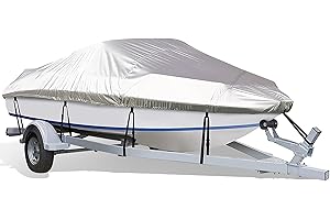 Smikodo Boat Cover Fade Resistant Duty Trailerable Boat Covers Waterproof Marine Grade 300D poyester Windproof Straps Boat Cover for Runabout Bass Boat 17ft-19ft L by 102in max W Silver