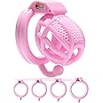 AMAZBEE Chastity Cage Male Aeration Penis Cage Honeycomb Chastity Devices for Men Cock Cage with 4 Hooked Penis Ring Adult Sissy Chastity Bondage Sex Toys (Mini,Pink)