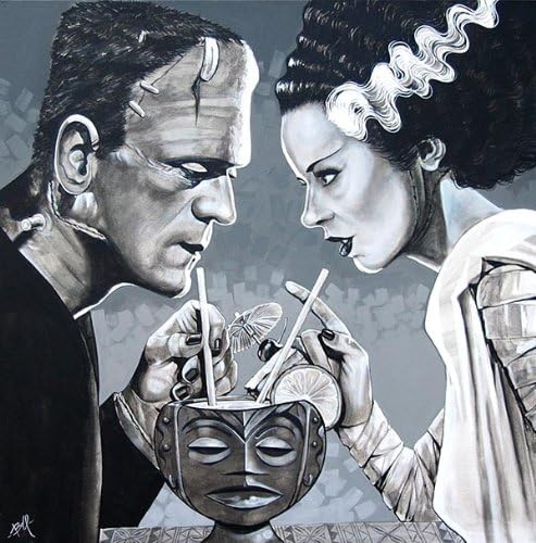 Amorous Libation Mike Bell Frankenstein & Bride Love Tiki Bar Canvas Art Print