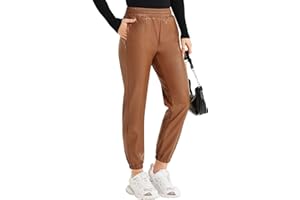VILIGO Faux Leather Pants for Women Drawstring High Waisted PU Leather Jogger Elastic Cropped Tapered Trousers with Pockets