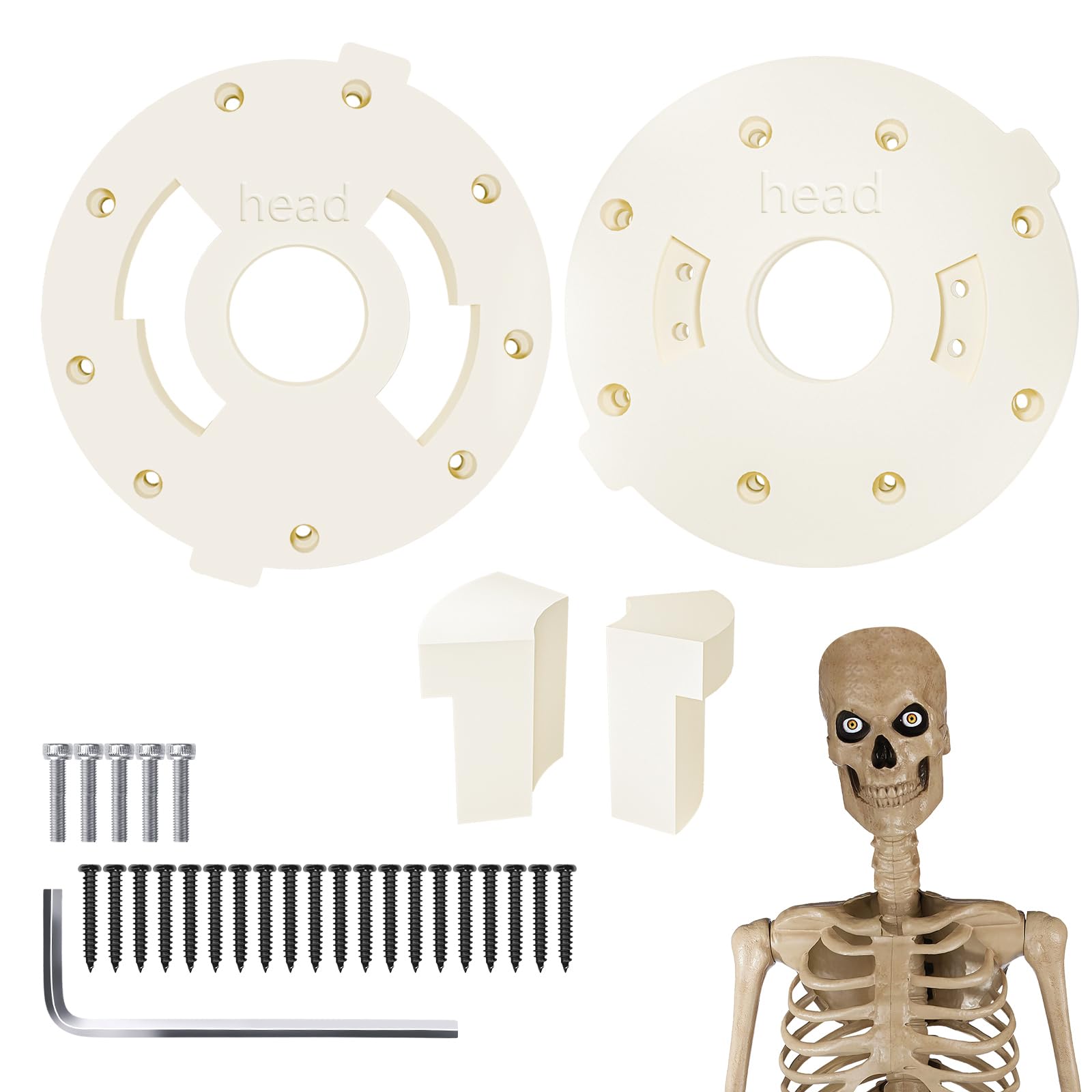 Photo 1 of 12 Ft White Giant-Sized Skeleton Head Bracket Kit Replacement Part, Include Neck Male & Female Sides, W/20 Pcs Black Screws & 5 Pcs White Screws & 1 Pc Hex Wrench, Fit for Home Depot Skeleton/Skelly
