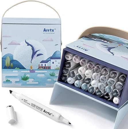 Amazon Arrtx Alp マーカーペン 32色 グレー 2種類のペン先 防水速乾 漫画 建築設計 工業デザイン 塗り絵 ラインドラフトカラーリング用 イラストマーカー 大人 子供用 アルコールマーカー キャリーボックス付き プレゼント用 アートマーカー 文房具 オフィス用品