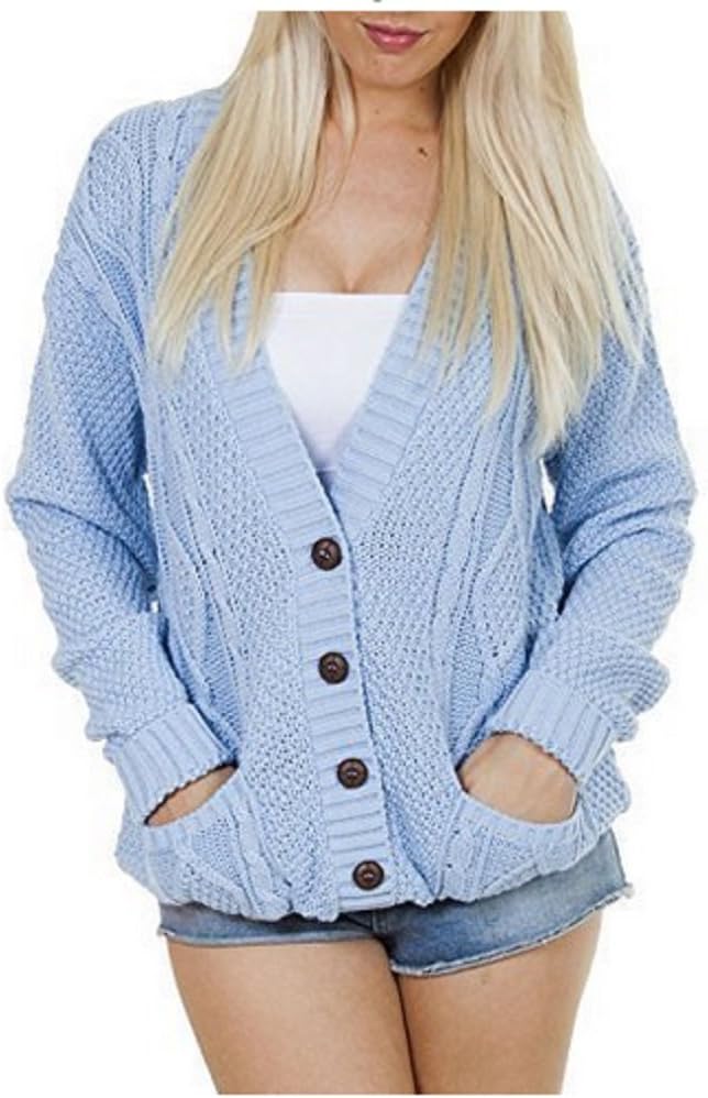 OgLuxe Women's Ladies Long Sleeve Pocket Cable Knit Chunky Cardigan Size 6-24