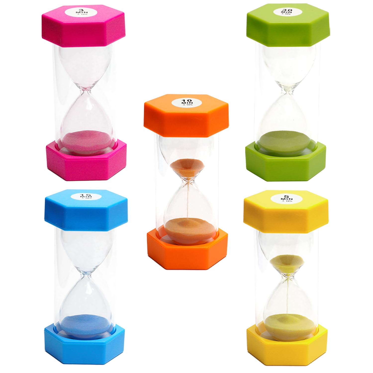Sand Timer, Hourglass Kids Timer, Sandglass Set, Color Sand Timers, Visual Timer, Sand Timer Kid,Time Management Assistant, 3, 5, 10, 15 and 30 Minutes, 5 Pcs