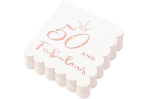 WINOO DESIGN 50 and Fabulous Cocktail Napkins Rose Gold - 50th Birthday Decorations for Women, Folded 5x5 Inches Disposable Party Napkins, 3-Ply Paper Beverage Napkins, 50th Birthday Napkins, Wedding Anniversary
