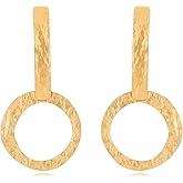 YKKZART Gold Earrings for Women 14k Gold Plated Lightweight Dangle Earrings Hammered Disc Drop Geometric Hypoallergenic Earrings for Her