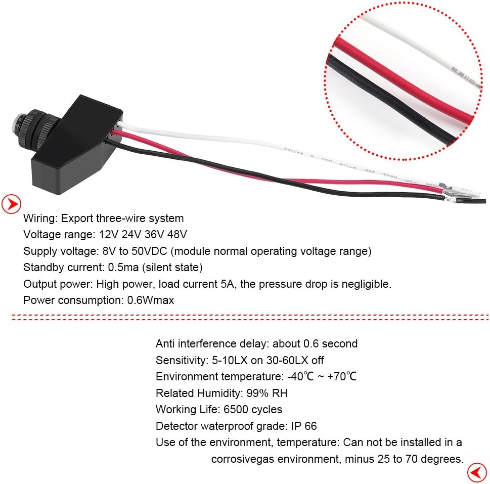 Garosa Light Control Switch NK-BB/F50 8-50VDC Dusk to Dawn Photocell Lamp Switch Auto ON OFF Light Sensor Control Switch - Image 3