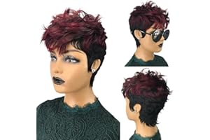 QiaQiaRing Pixie Cut Wigs Human Hair Wigs 1b/99J Color Short Layered Pixie Cut Wigs For Black Women Brazilian Virgin Human Hair Wigs Glueless Wigs Full Machine Made Wigs (1b/99j)