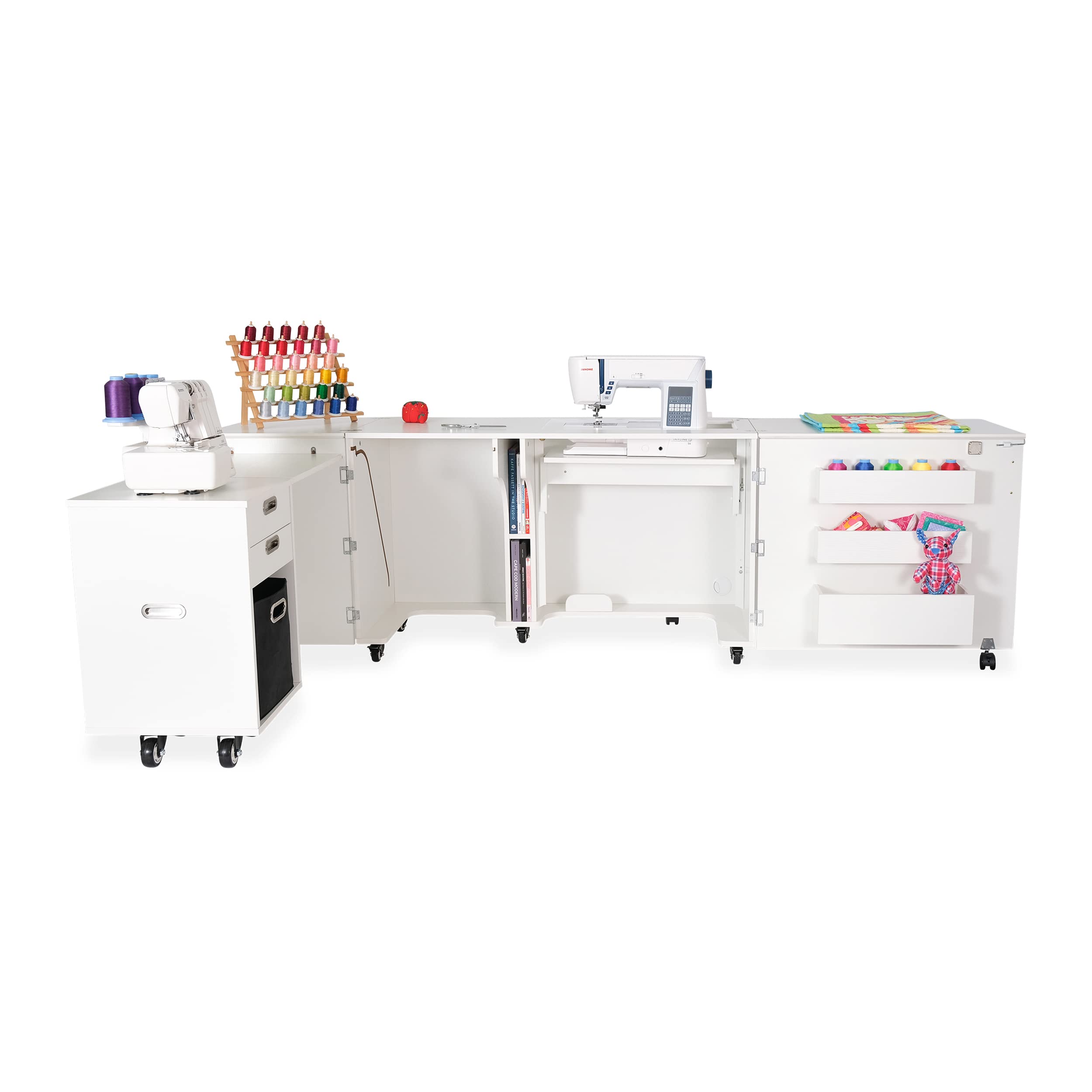 Arrow K8611 Aussie Kangaroo Sewing, Cutting, Quilting, Crafting Cabinet with Storage, Portable with Wheels and Airlift, Large, White Ash Finish