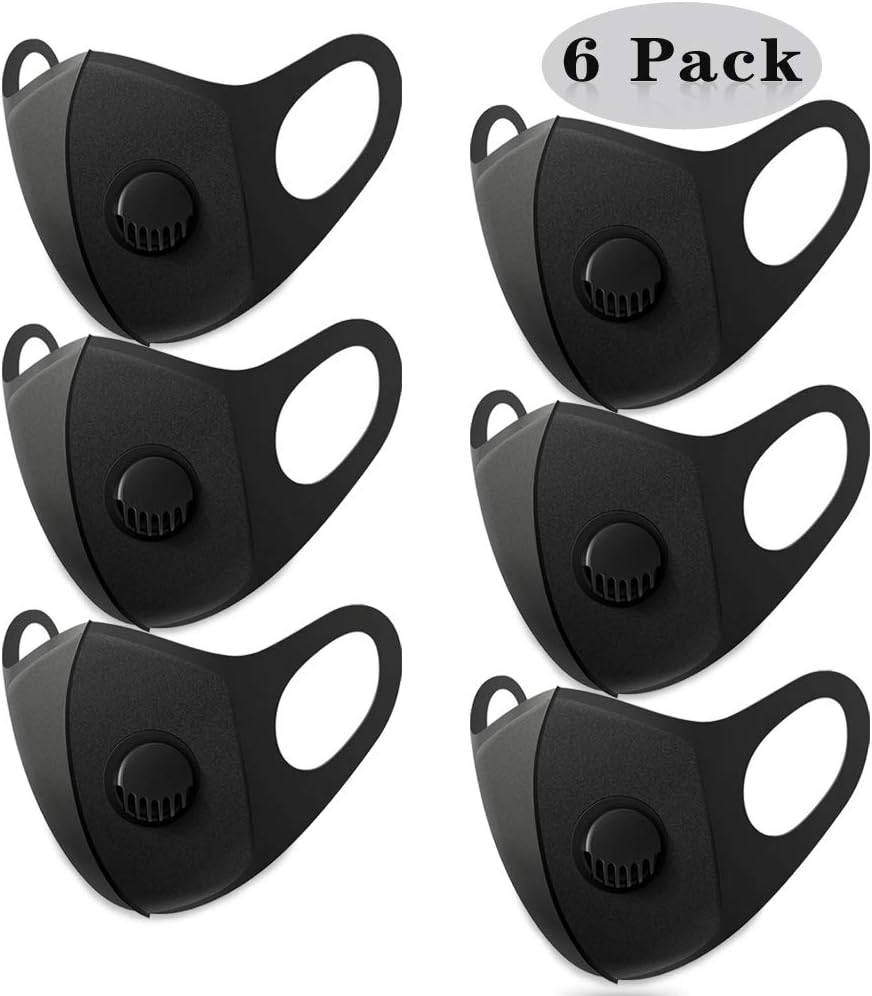 Mitening 6PCS Dust Masks, Adjustable Cotton Gauze Mask Anti Dust Face Mouth Mask Black Cotton Face Mask Fashion Reusable Washable Outdoor Unisex Mask
