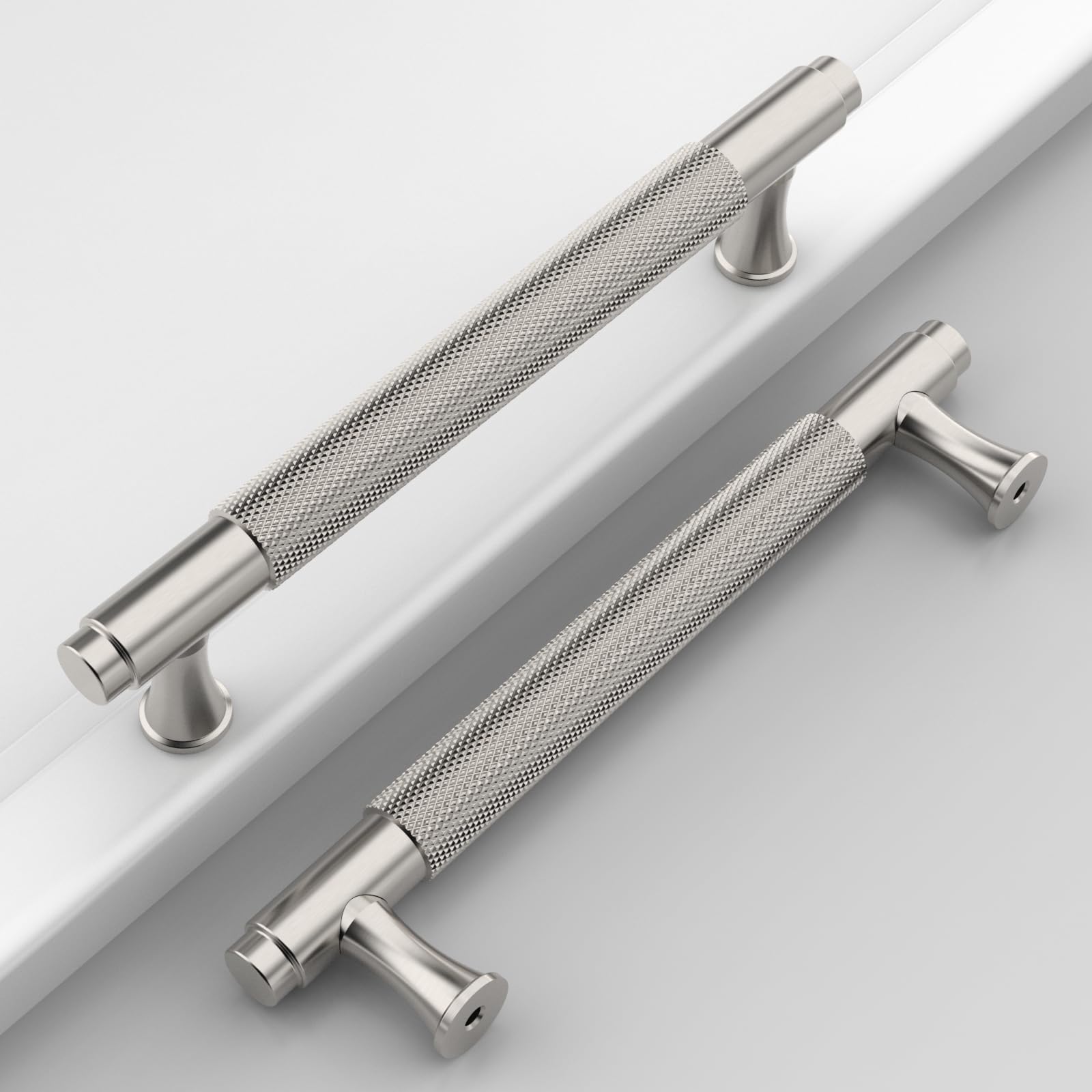 Coinkoly 10 Pack 5"(128mm) Brushed Satin Nickel Cabinet Pulls Knurled Kitchen Cabinet Handles Drawer Pulls Cupboard Hardware for Cabinets Image