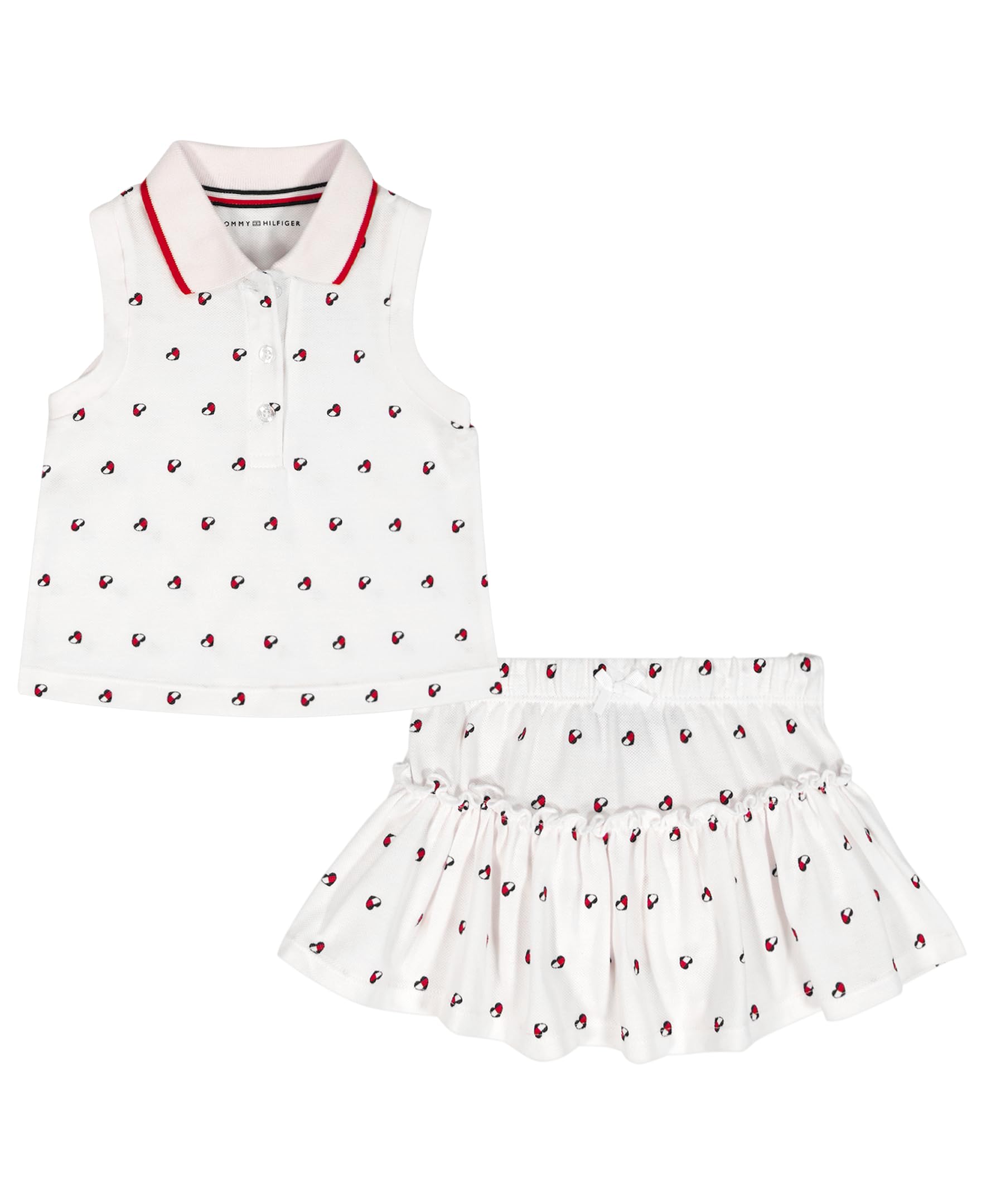 Tommy Hilfiger Baby Girl’s 2-Piece Top and Skort Set, White Heart Flag, 3-6 Months