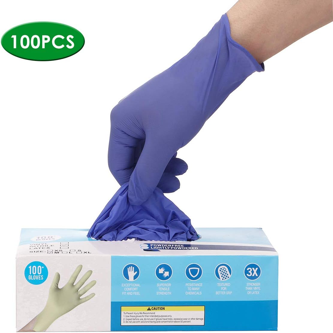 Purple Nitrile Gloves, Case of 100, 5 mil, Size Large, Latex Free, Powder Free, Textured, Disposable Gloves for Cleaning, Non-Sterile
