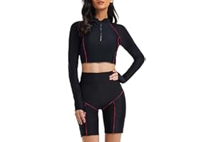 Aivtalk Women 2 Piece Rash Guard Long Sleeve Bathing Suit with Bottom Built in Bra Swimsuit UPF 50 Bikini Set