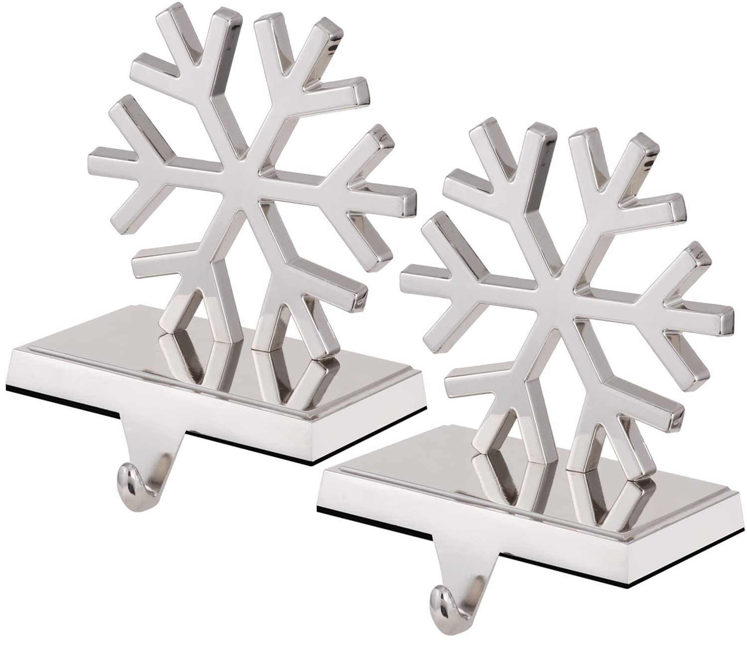 Photo 1 of 2 Set Snowflake Stocking Holders for Mantle Xmas Silver Snowflake Stocking holder Christmas Snowflake Stocking Holder for Fireplace Mantle Weighted Stocking Hooks for Mantle (Silver Snowflake,2)