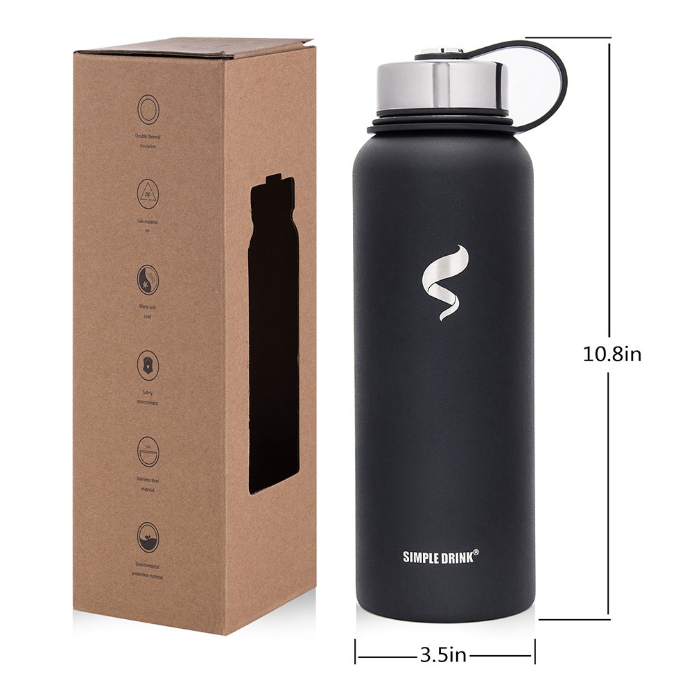 Stainless Steel Insulated Water Bottle - Wide Mouth Leak Proof Vacuum Outdoors Coffee Mug - Ice Cold Up to 24 Hrs / Hot 13 Hrs Double Walled Flask - Laser Marking