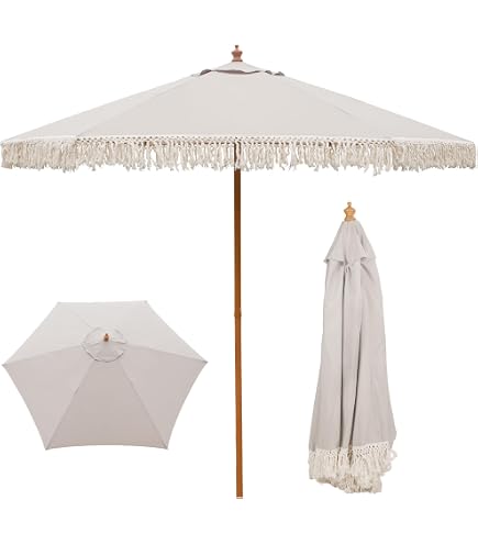 Best Choice Products 9ft Fringe Market Patio Umbrella – Outdoor Boho Tassel Sunshade for Table, Pool, Deck, Backyard – UPF50+, Easy Tilt, Heavy Duty Steel Pole & Ribs